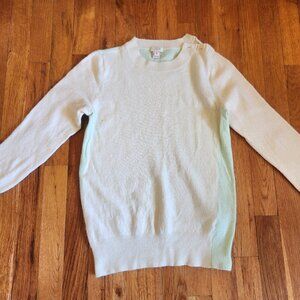 J. Crew Wool Blend Ivory/Seafoam Color Block Sweater with Elbow Patches Size M
